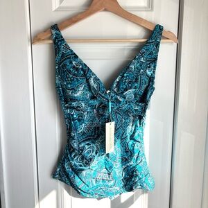 NWT Sea Level Swim Bella Mare Cross Front Multifit Singlet Top Tankini Seafoam